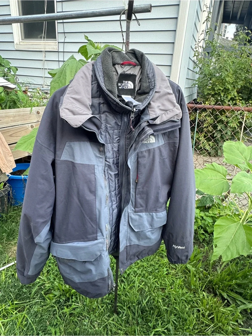 North Face Two-Tone Black and Gray HyVent Raincoat Shell and Puffer Liner